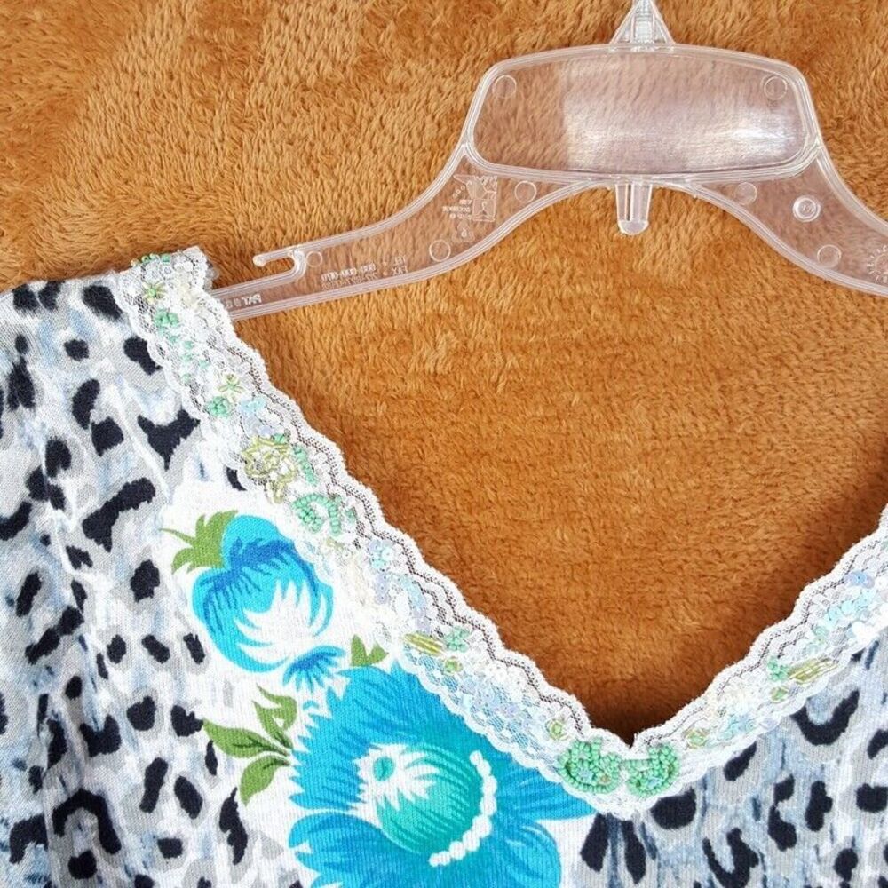 CHARLOTTE TARANTOLA Womens Sweater Large Gray Pullover Leopard Floral Beaded - Picture 4 of 8